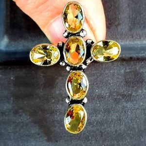 New Citrine 925 Silver Cross Ring.